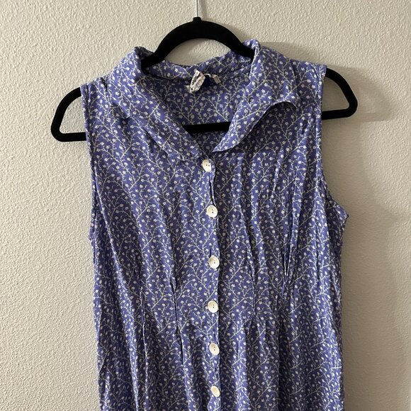 Vintage April Cornell Button Front Maxi Dress LARGE Floral Periwinkle - Picture 2 of 7